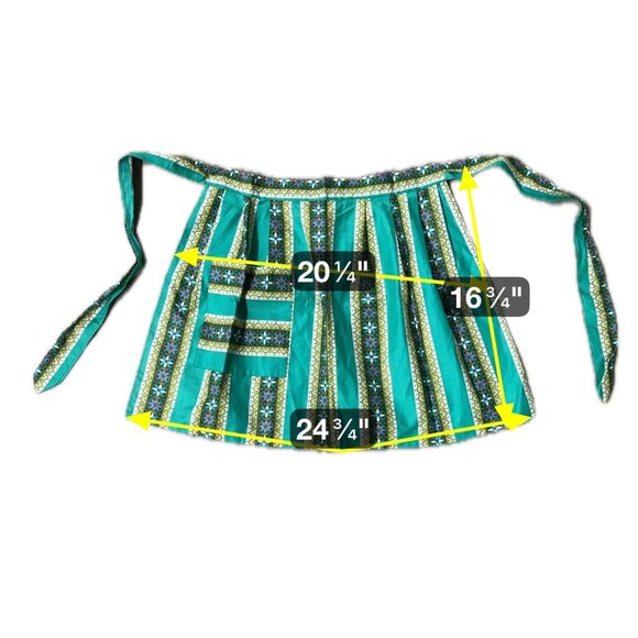Vintage Apron Floral Striped Pocket Ties Mid Century Handmade Teal Green Retro - Picture 6 of 6